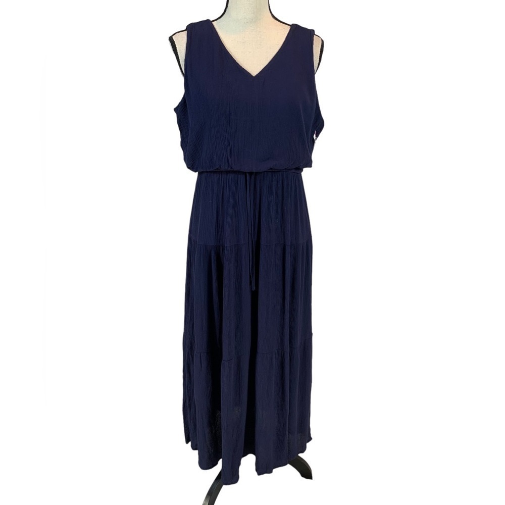 Nina Leonard Sleeveless Tank Maxi Dress - Navy Blue - size Small
